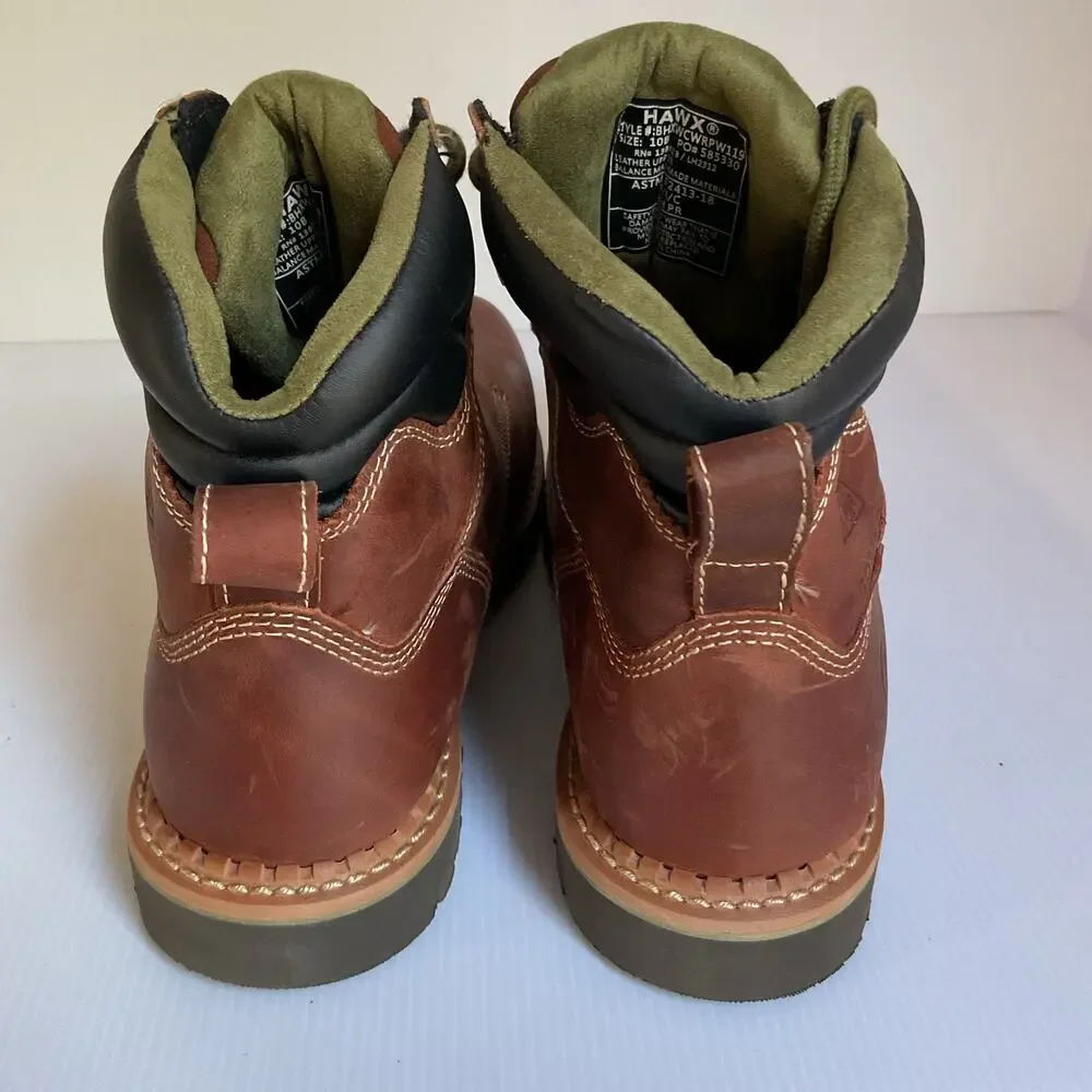 HAWX Men’s 8C Work Boots Waterproof Composite Toe Brown Leather NWOT